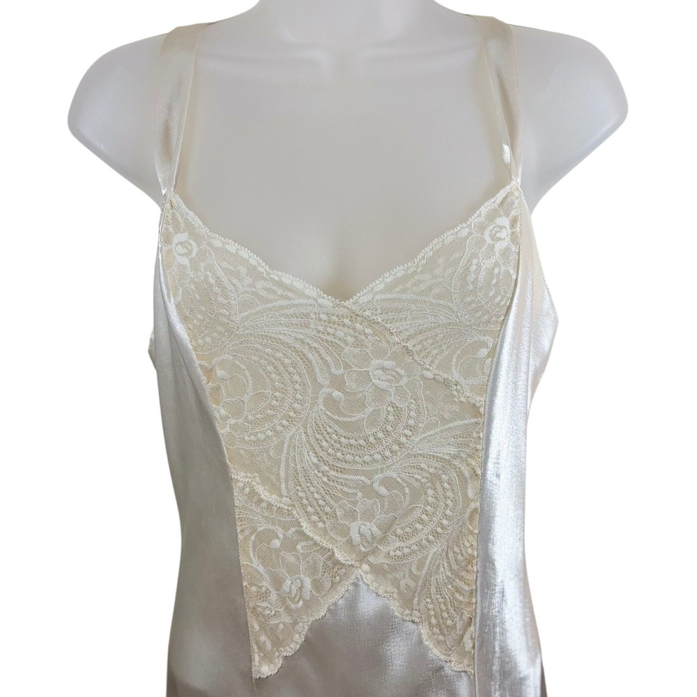 VTG Victoria's Secret Gold Label Satin Lace Slip Nightgown Women's Size P Ivory